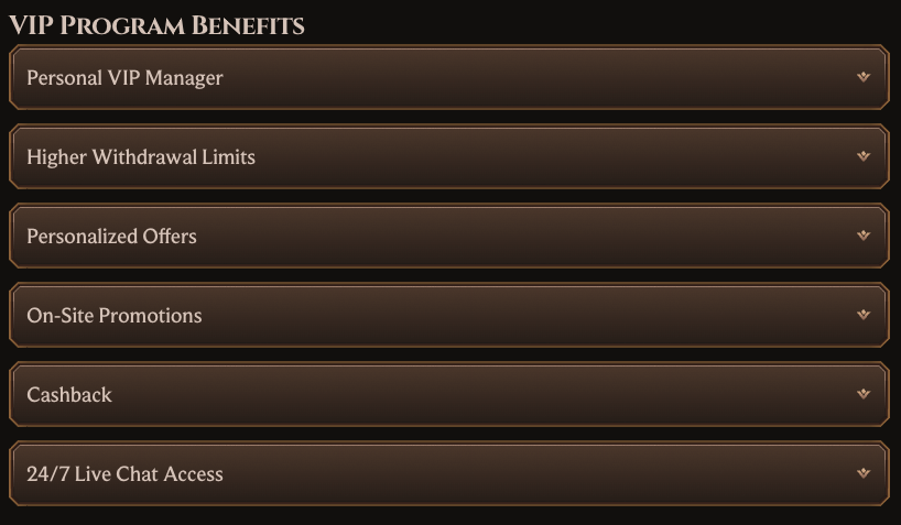 Lanista Casino VIP Program benefits list