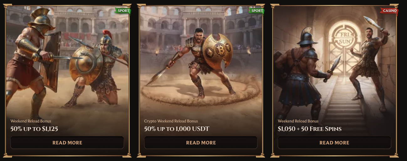 Lanista Casino weekend reload bonus cards for casino, crypto and sportsbook